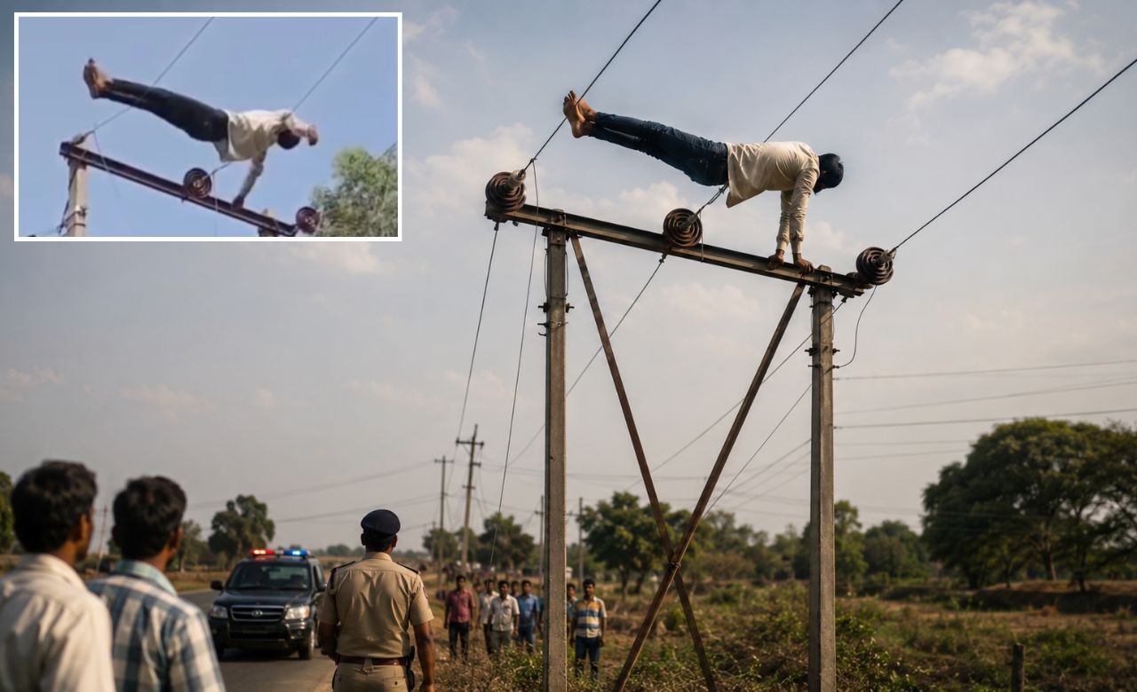 11 हजार वोल्ट की लाइन पर चढ़ा युवक! नीचे खड़ी रही भीड़, ऊपर चलता रहा घंटों हाईवोल्टेज ड्रामा