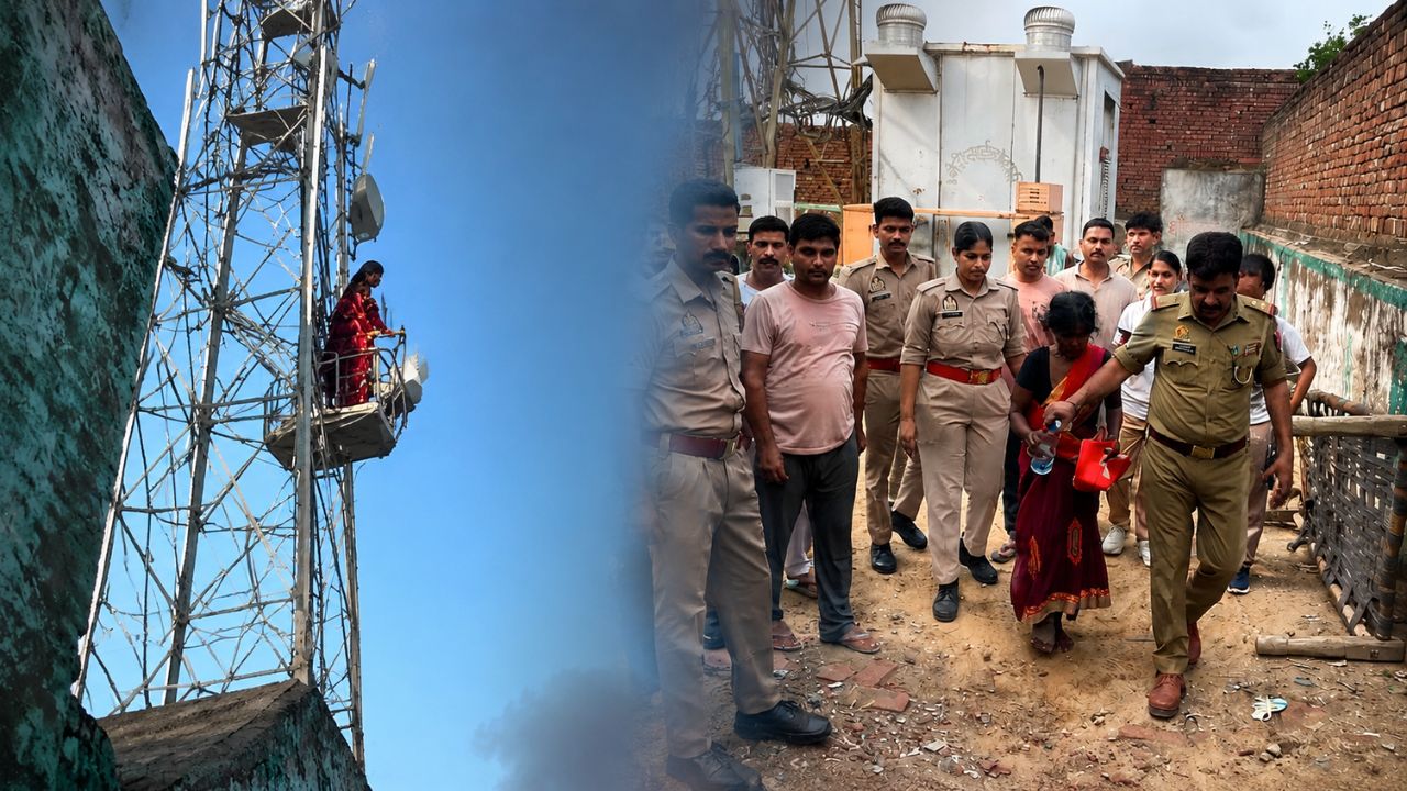 आगरा में शोले जैसा सीन जब पुलिस की नाइंसाफी के खिलाफ 2 घंटे तक टावर पर डटी रही महिला