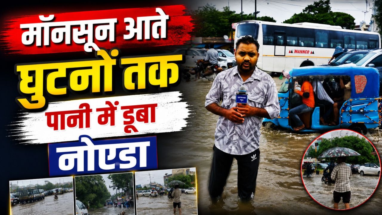 Video: नोएडा में पहली ही बारिश ने खोली दावों की पोल, सड़कें बनीं तालाब, देखें ग्राउंड जीरो का सच