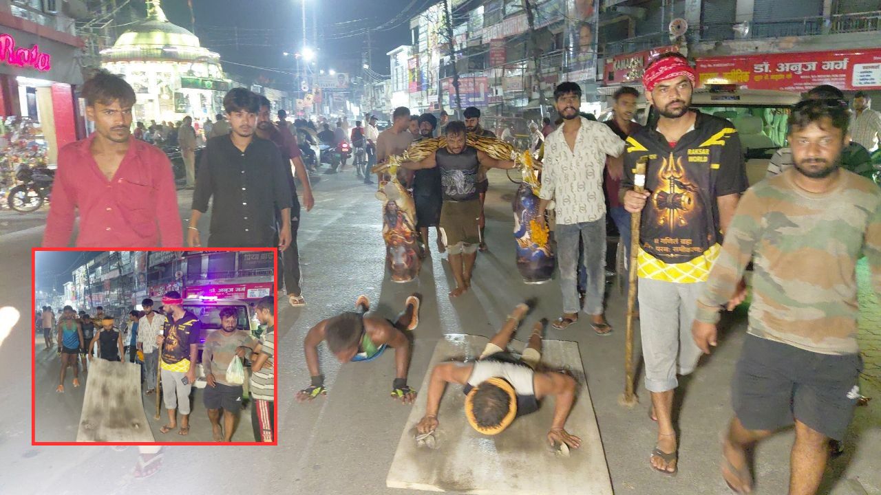 एक दंडवत, दूसरा सपाटे, तीसरे के कंधे पर 101 लीटर गंगाजल… मेरठ के 3 दोस्तों की भक्ति देखने उमड़ पड़ी भीड़