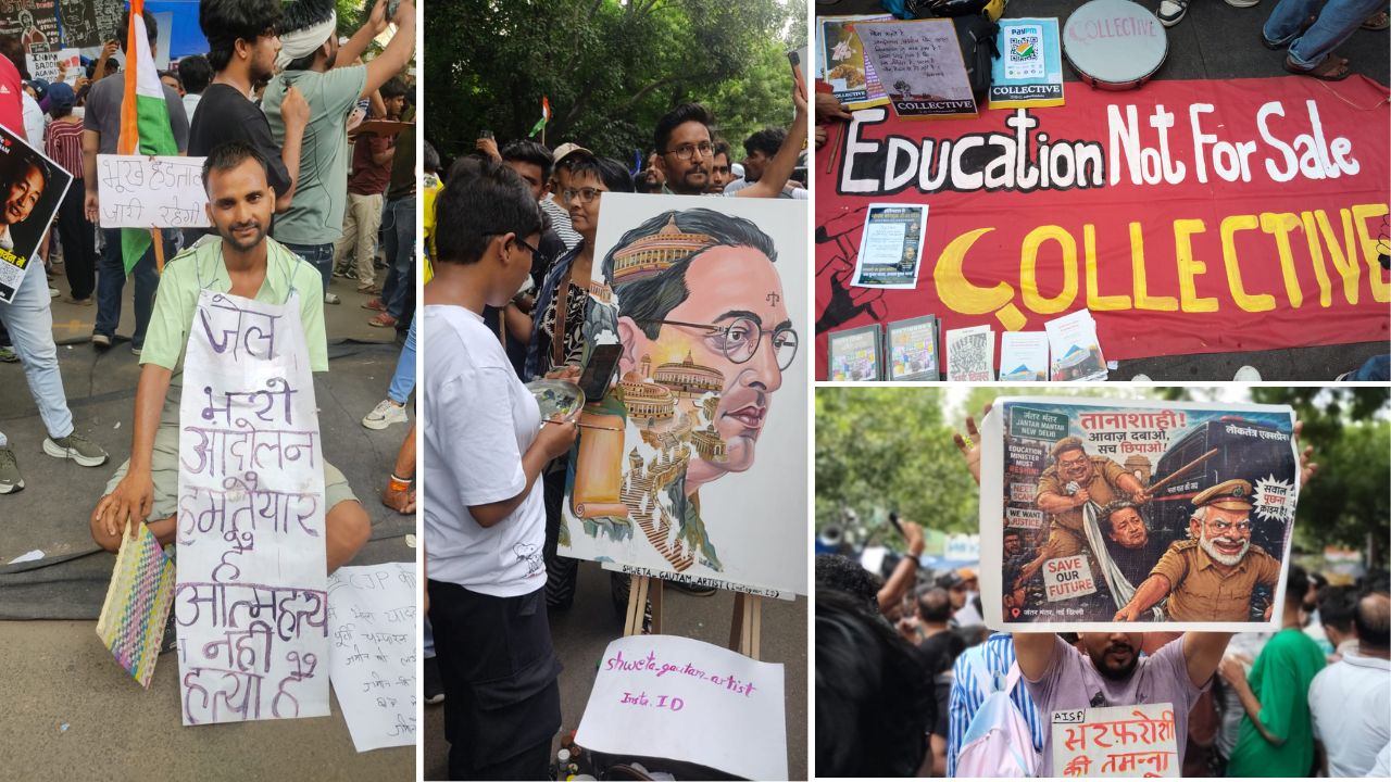 CJP Protest: सीजेपी के प्रदर्शन के गजब रंग; ऐसे रचनात्मक पोस्टर्स ने खींचा ध्यान, देखें तस्वीरें
