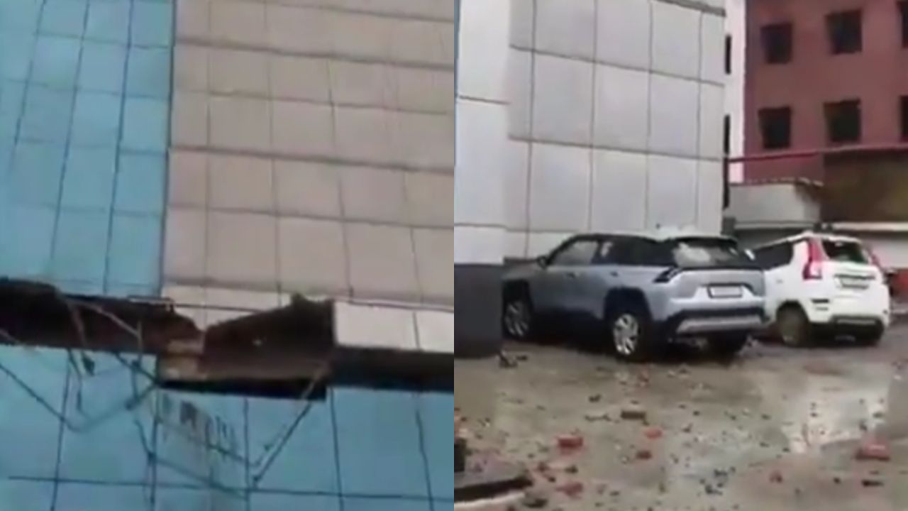 नोएडा में बारिश के कारण iForte बिल्डिंग में बड़ा हादसा, दो गाड़ियां मलबे में दबी