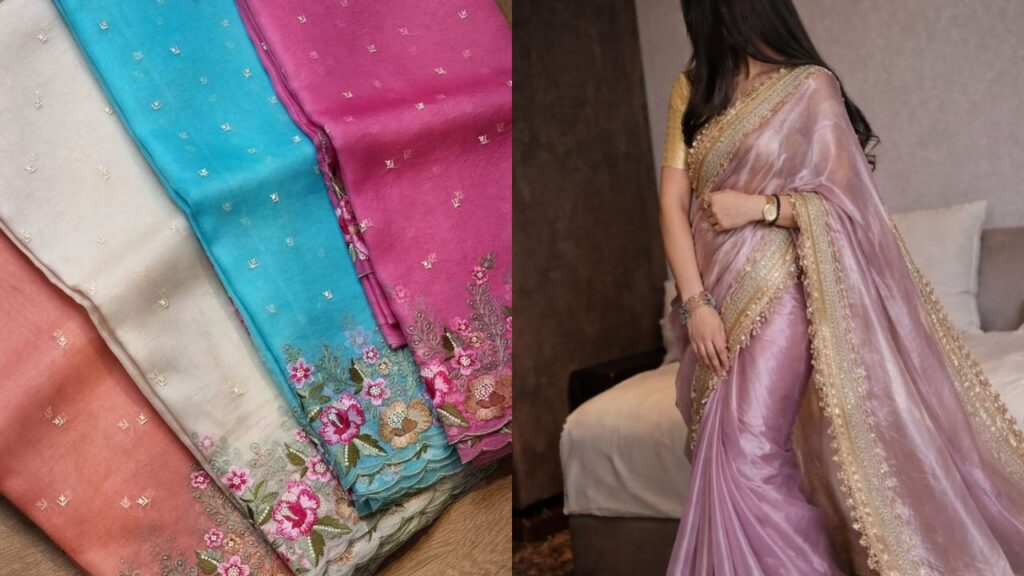 फैब्रिक के चुनाव की बात करें तो इस सीजन ओरगेंजा और लाइटवेट सिल्क साड़ियां काफी लोकप्रिय हो रही हैं। यदि आप दिनभर के व्रत में आराम और एलिगेंस चाहती हैं, तो कॉटन-सिल्क मिक्स या फ्लोरल प्रिंटेड साटन साड़ी चुन सकती हैं। साटन का स्मूथ टेक्सचर और ओरगेंजा का रॉयल लुक पूजा और झूले के उत्सव दोनों के लिए बिल्कुल परफेक्ट रहता है। (Img- Pinterest)