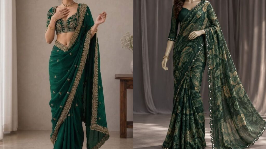 साड़ी को आकर्षक बनाने के लिए उसकी स्टाइलिंग पर विशेष ध्यान देना जरूरी है। इस साल पफ स्लीव्स, बोट नेक और हैवी एम्ब्रॉयडरी वाले ब्लाउज काफी इन-ट्रेंड हैं। अपनी साड़ी के साथ सही ज्वेलरी चुनना न भूलें। हरे या सुनहरे रंगों के साथ कंट्रास्ट ज्वेलरी, पर्ल सेट या पारंपरिक कुंदन का हार आपके पूरे तीज लुक में चार चांद लगा देगा। (Img- Pinterest)
