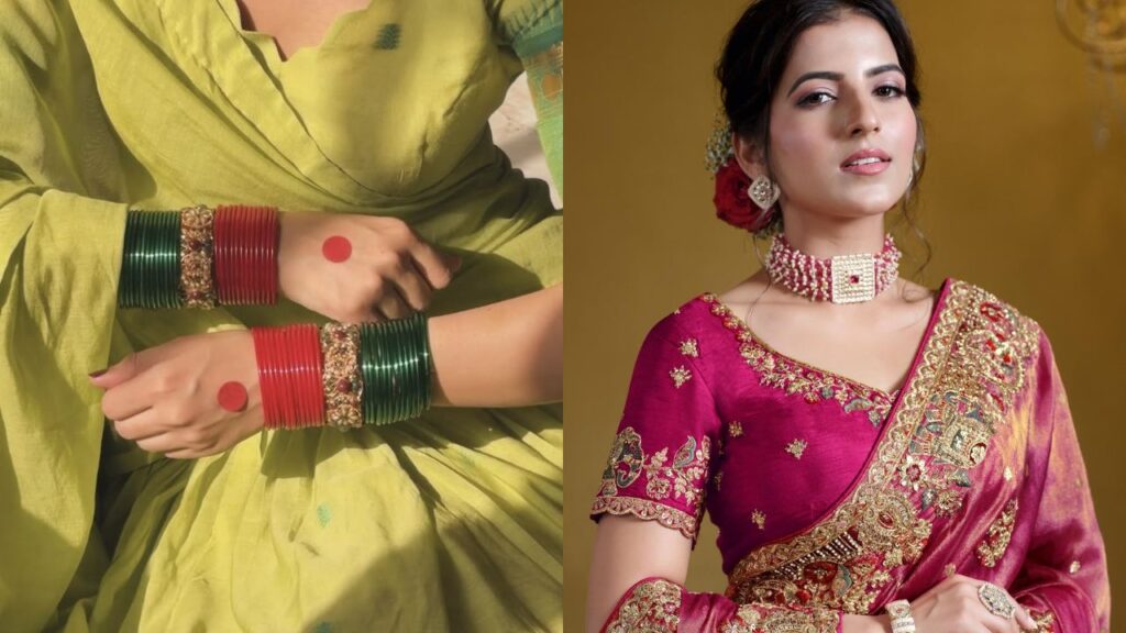 अपने लुक को पूरा करने के लिए पारंपरिक श्रृंगार और केशसज्जा पर भी थोड़ा वक्त दें। बालों में ताजे गजरों के साथ लो-बन (जूड़ा) या ओपन वेवी हेयरस्टाइल बनाएं। हाथों में लाल-हरी चूड़ियां, माथे पर छोटी सी बिंदी और हल्का मिनिमल मेकअप आपको इस हरियाली तीज पर सबसे खूबसूरत, ट्रेंडी और बेहद ग्रेसफुल लुक देने का काम करेगा। (Img- Pinterest)