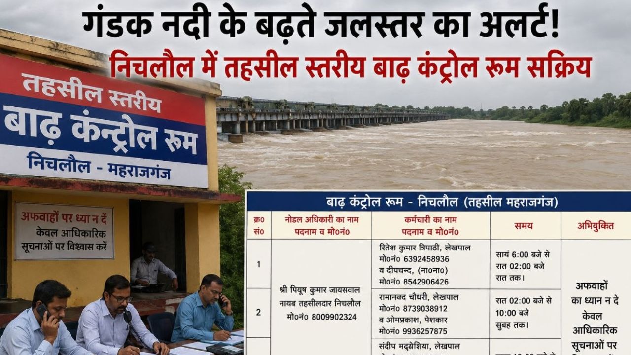 महराजगंज में गंडक नदी के बढ़ते जलस्तर को लेकर प्रशासन अलर्ट, निचलौल में बनाया गया बाढ़ कंट्रोल रूम