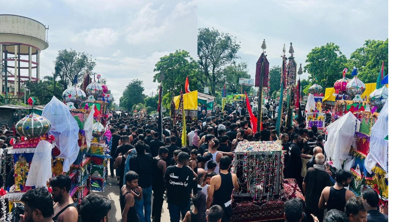 Sultanpur: ‘या हुसैन’ की सदाओं से गूंजा शहर: मजलिस के बाद निकला गमगीन ताजिया जुलूस, नम आंखों से दी गई रुखसती
