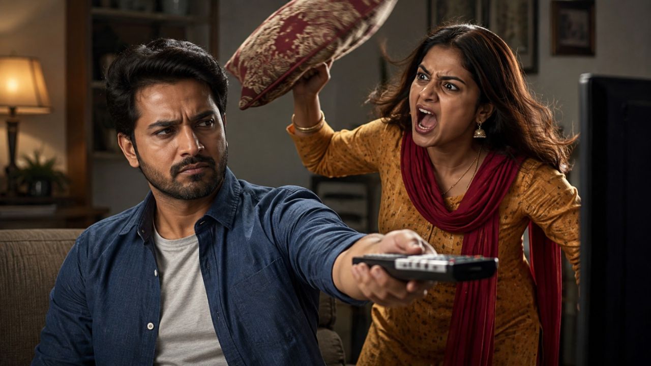 पति ने रिमोट लेकर मनपसंद चैनल बदला तो पारा हुआ हाई, पत्नी ने हंसिया उठाया और काट डाला…