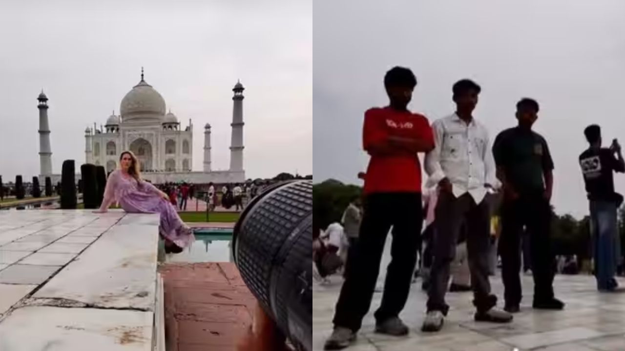 ताजमहल पर विदेशी महिला को घूर रहे लड़कों पर भड़का फोटोग्राफर: कैमरे के सामने सिखाया ऐसा सबक, वीडियो वायरल