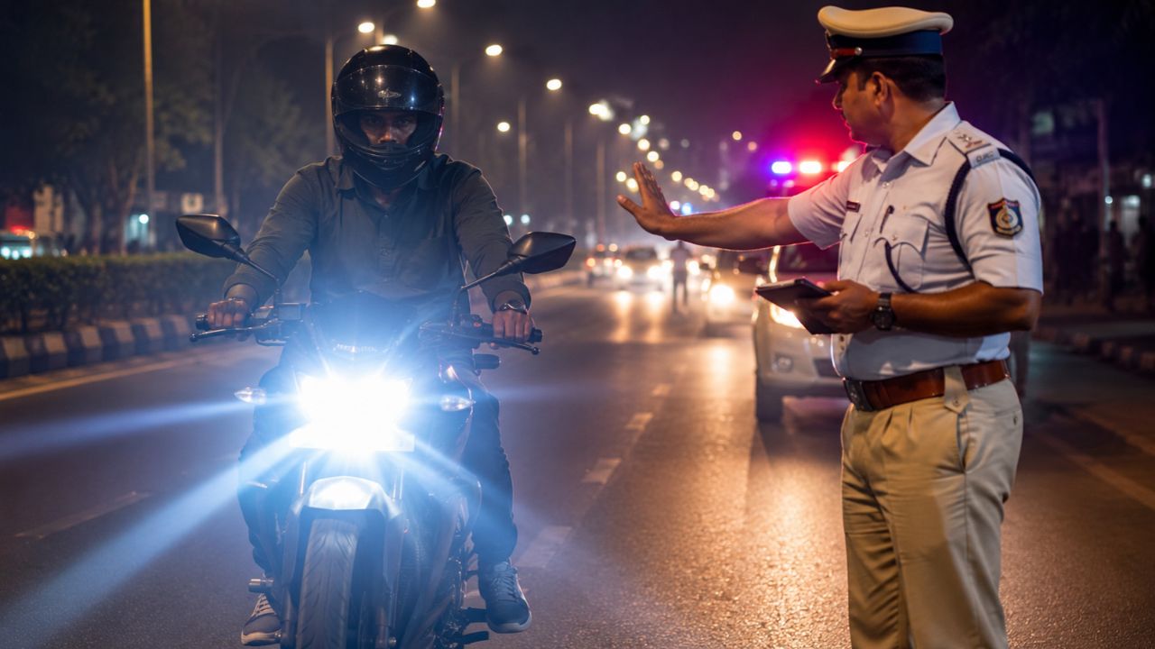 फ्लैश ब्लाइंडनेस पर पुलिस का चाबुक, एक्स्ट्रा LED लाइट लगाने वालों को अब इतना भरना होगा चालान, बाइक अलग होगी जब्त