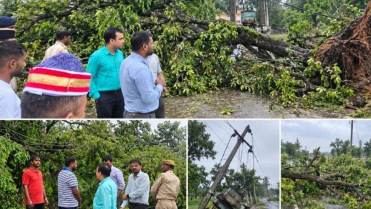 अचानक आई तेज हवा और मूसलाधार बारिश ने मचाई तबाही! गोरखपुर के खजनी में पेड़-पोल टूटे, बिजली ठप