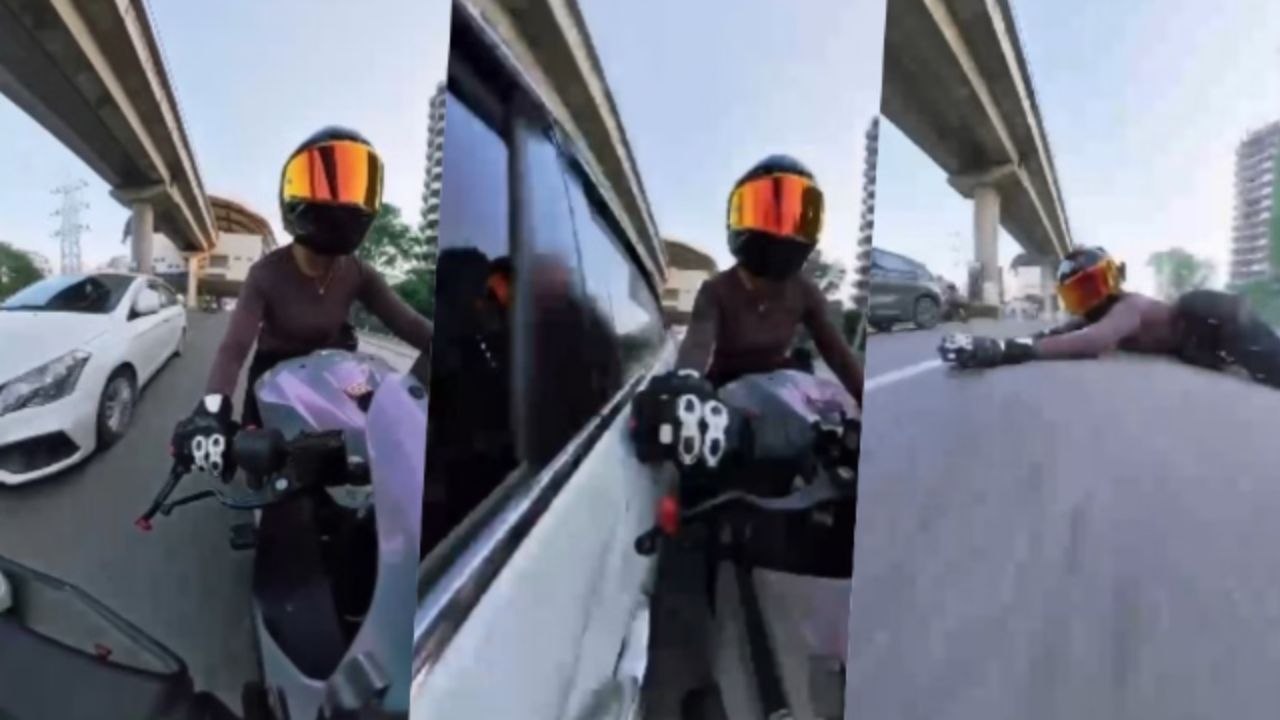 पहले पीछा किया, फिर बाइक में मारी टक्कर और फरार; महिला राइडर का VIDEO वायरल होते ही पुलिस एक्शन में
