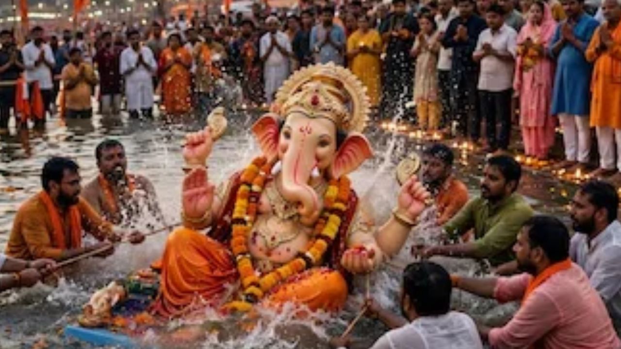 Maharajganj: सिसवा बाजार में श्रद्धा और उल्लास के साथ गणपति विसर्जन, घाट तक निकली भव्य यात्रा