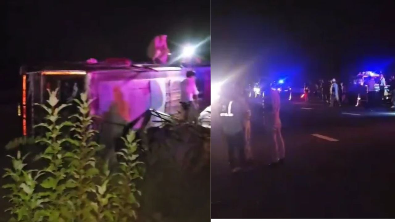 Budaun: गंगा एक्सप्रेस-वे पर बड़ा हादसा, टायर फटते ही डगमगाई डबल डेकर बस, एक दर्जन की हालत गंभीर