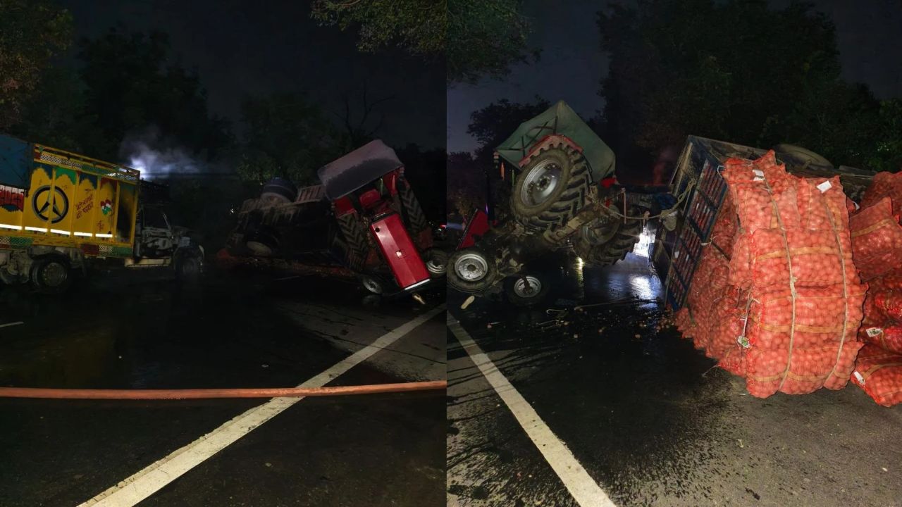 हाथरस में आलू लदी ट्रैक्टर-ट्रॉली से भिड़ंत के बाद हाईवे पर मचा हड़कंप, CNG टैंक में लगी आग