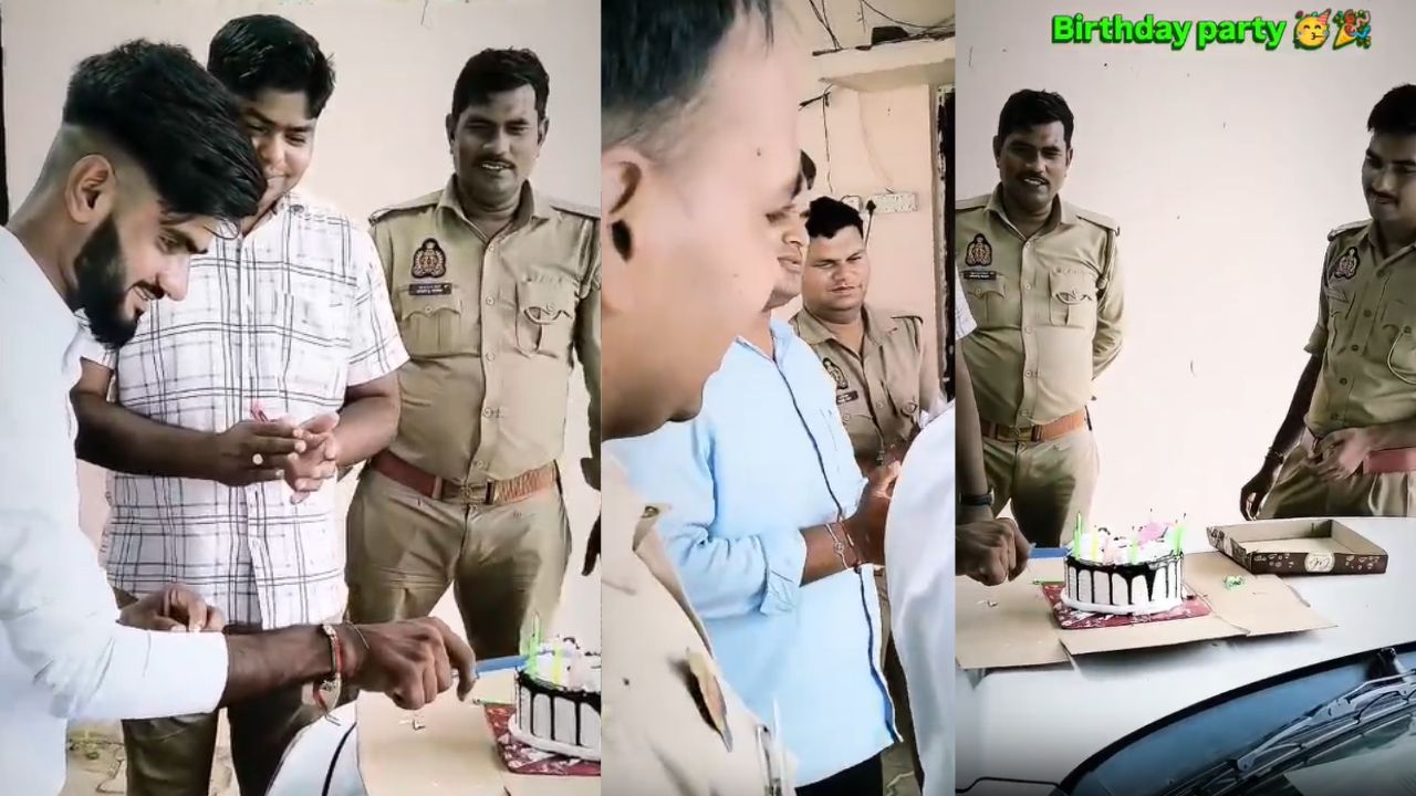 महराजगंज में पुलिस चौकी बनी जश्न का अड्डा, केक काटकर मनाया युवक का बर्थडे, अब होगा एक्शन!