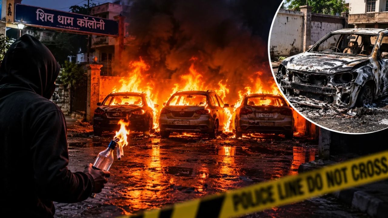 हाथरस में बेखौफ बदमाशों का आतंक: सासनी की शिव धाम कॉलोनी में 3 कारों को लगाई आग, CCTV में कैद हुई वारदात