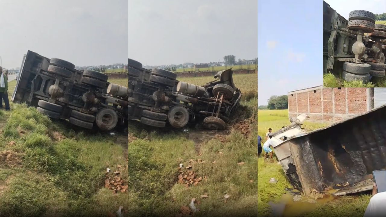 पलक झपकते ही बीच सड़क पर पलट गया वाहन! महराजगंज में PWD गाड़ी हादसे के बाद चालक जिंदगी और मौत के बीच जूझ रहा