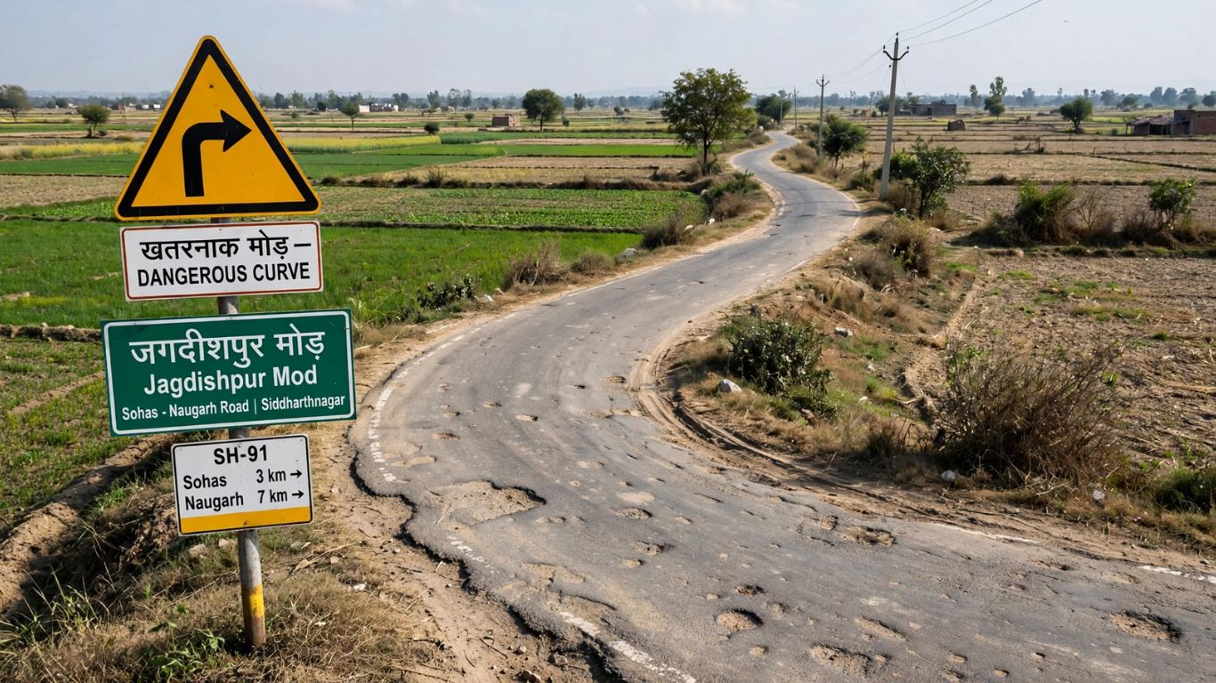 सिद्धार्थनगर में बस-ट्रैक्टर की जोरदार भिड़ंत, ट्रैक्टर के उड़े परखच्चे; 20 खतरनाक मोड़ों पर कब होगा सुधार?