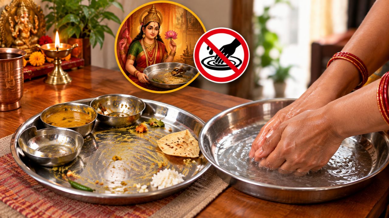Spiritual Rules Food: क्या आप भी खाने के बाद थाली में धोते हैं हाथ? जानिए कैसे यह आदत लाती है दरिद्रता