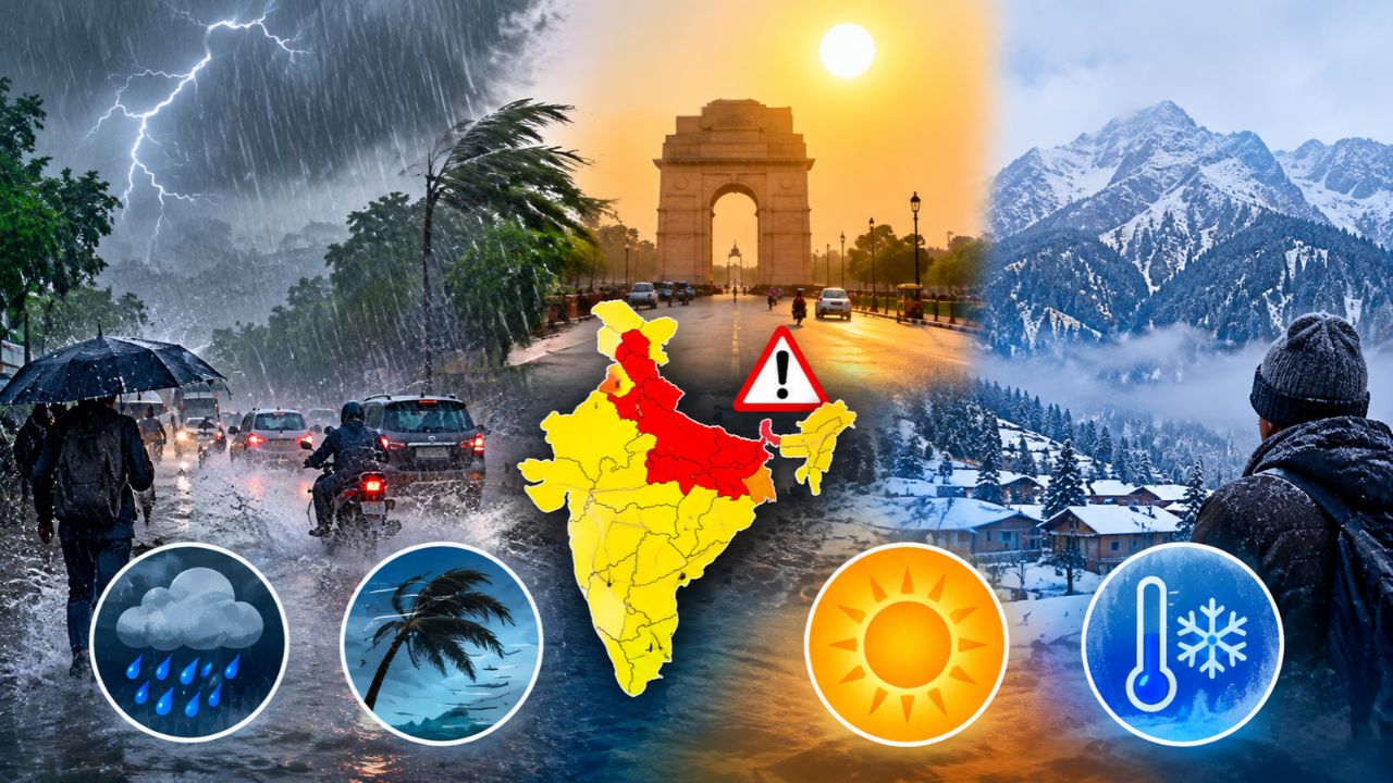 Aaj Ka Mausam: 13 राज्यों में भारी बारिश और आंधी का अलर्ट, दिल्ली-UP में धूप तो पहाड़ों पर बढ़ेगी ठंड