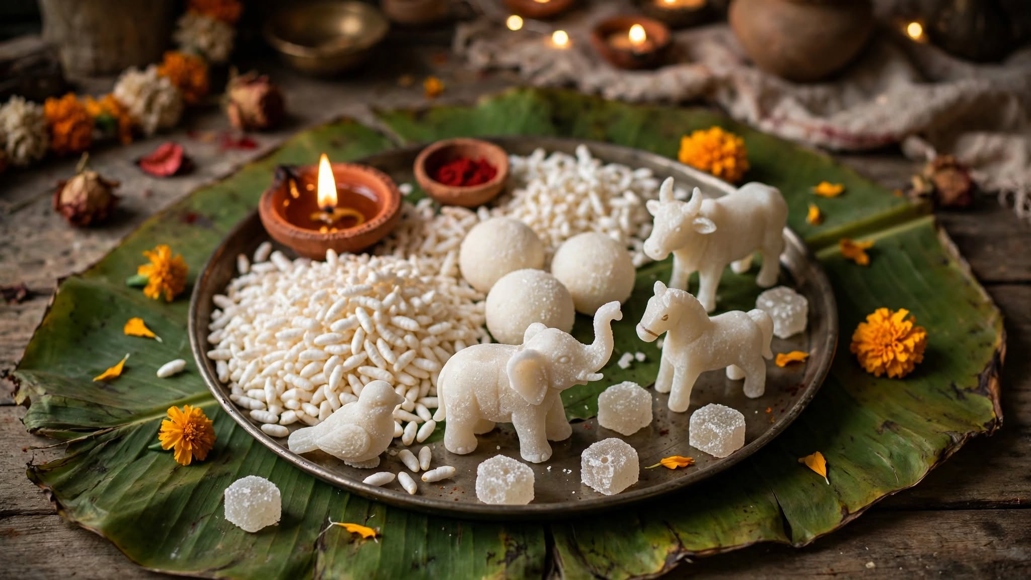 दिवाली की पूजा में खील, बताशे और चीनी से बने खिलौने भी पारंपरिक रूप से शामिल रहे हैं। पुराने समय में चीनी से जानवरों और दूसरी आकृतियों वाले खिलौने बनाए जाते थे। कई परिवारों में इन्हें पूजा के बाद प्रसाद के रूप में इस्तेमाल किया जाता था। अब बाजार में चॉकलेट, ड्राई फ्रूट्स और महंगे गिफ्ट पैक का चलन बढ़ा है। हालांकि खील-बताशों की परंपरा आज भी कई जगह कायम है।