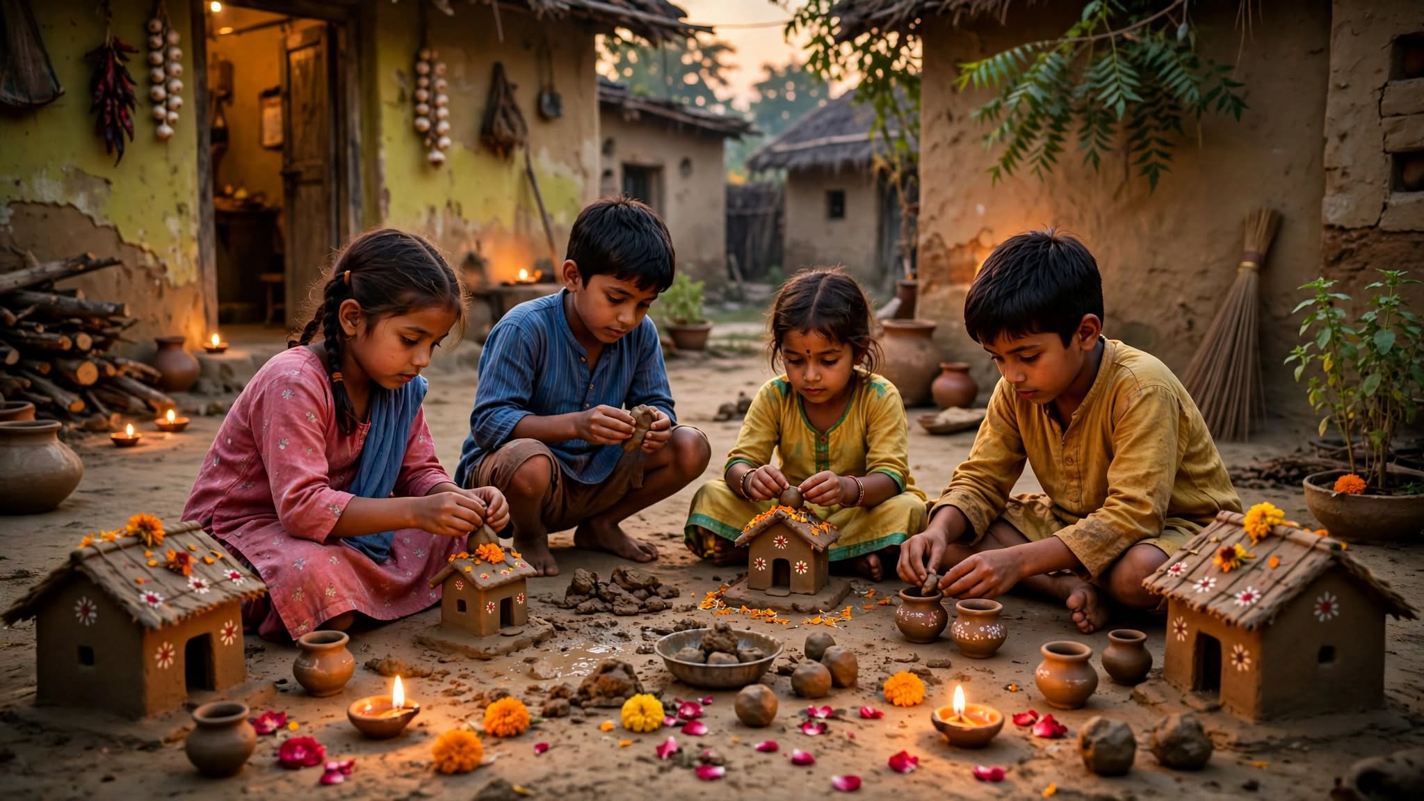 दिवाली पर घरौंदे बनाने की परंपरा खासतौर पर बिहार और पूर्वांचल के कई इलाकों में देखने को मिलती रही है। बच्चे और परिवार के सदस्य मिट्टी से छोटे-छोटे घर बनाते थे। उन्हें रंगों, फूलों, दीयों और दूसरी सजावटी चीजों से सजाया जाता था। घरौंदों के साथ मिट्टी के छोटे बर्तन यानी कुलिया-चुकिया भी रखे जाते थे। यह सिर्फ खेल नहीं, बल्कि बच्चों के लिए त्योहार से जुड़ने का एक रचनात्मक तरीका था। अब तैयार सजावटी सामान और सीमित जगह वाले घरों के कारण कई परिवारों में यह परंपरा पहले जैसी नजर नहीं आती।