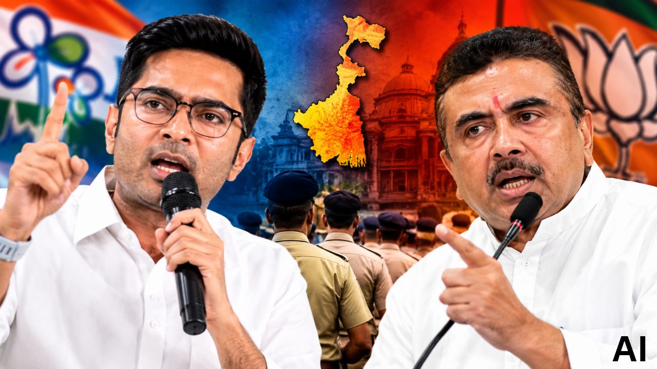 बंगाल में अभिषेक बनर्जी और शुभेंदु अधिकारी आमने-सामने! पुलिस को चेतावनी पर CM का तंज, न्यूयॉर्क जाने तक की दे दी सलाह