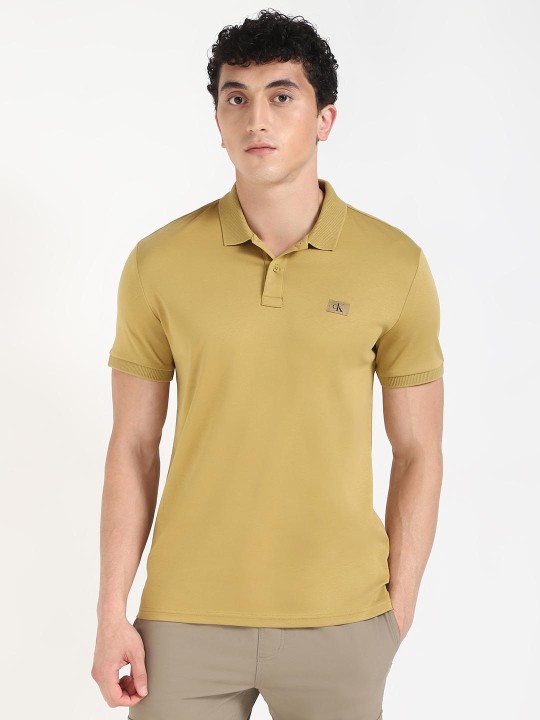 Men Solid Polo Collar Cotton T-shirt
