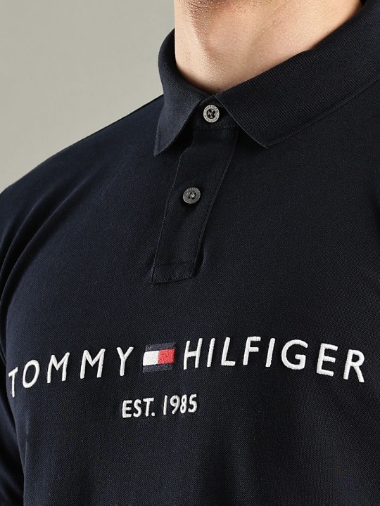 Brand Logo Embroidered Polo Collar Pure Cotton T-shirt