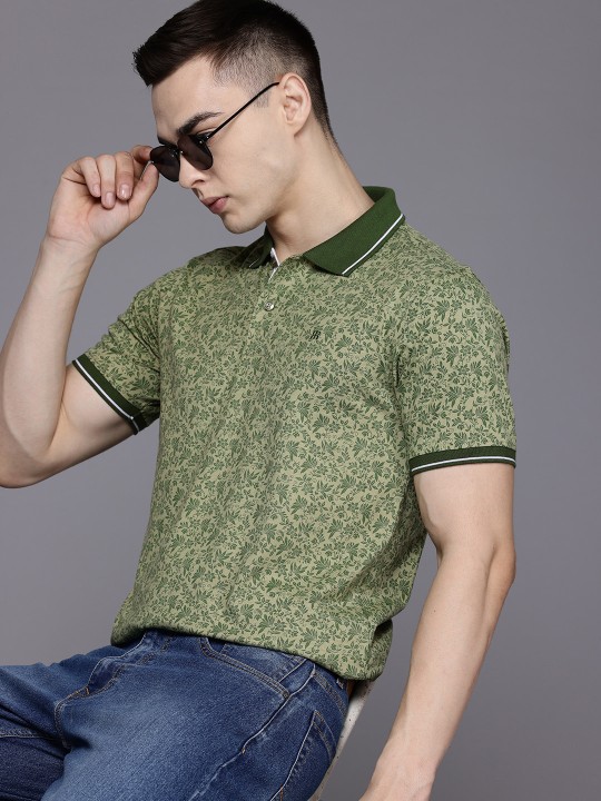 Floral Print Polo Collar Pure Cotton T-shirt