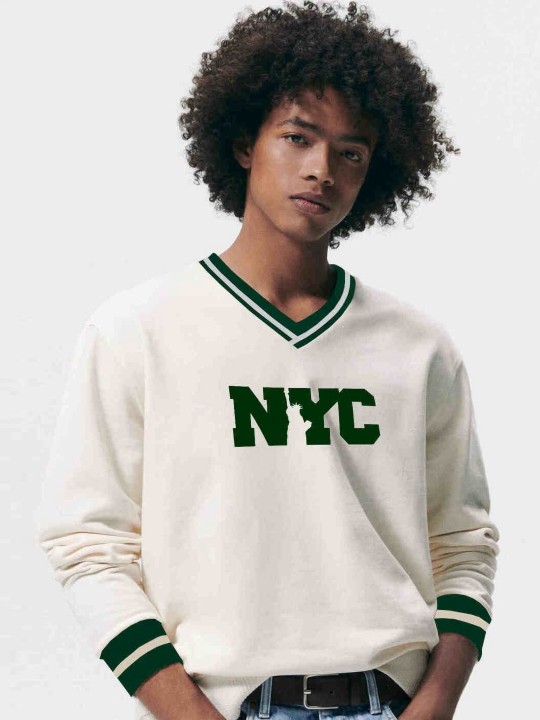 Men Varsity Printed V-Neck T-shirt