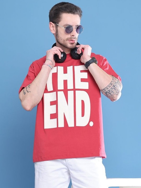 Men Typography Printed Drop-Shoulder Sleeves T-shirt