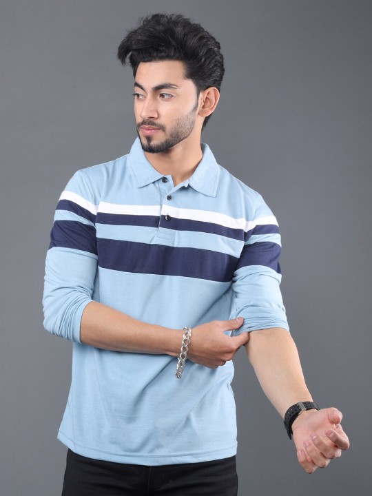 Striped Polo Collar Cotton Knitted T-shirt