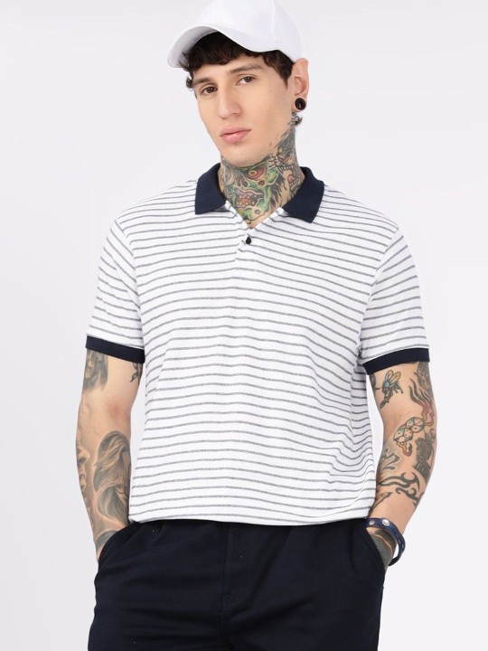 Striped Polo Collar Neck Short Sleeves Cotton Regular Fit T-shirt