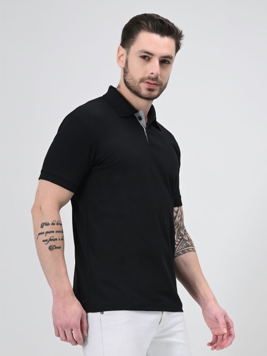 Men Solid Polo Collar Cotton T-shirt