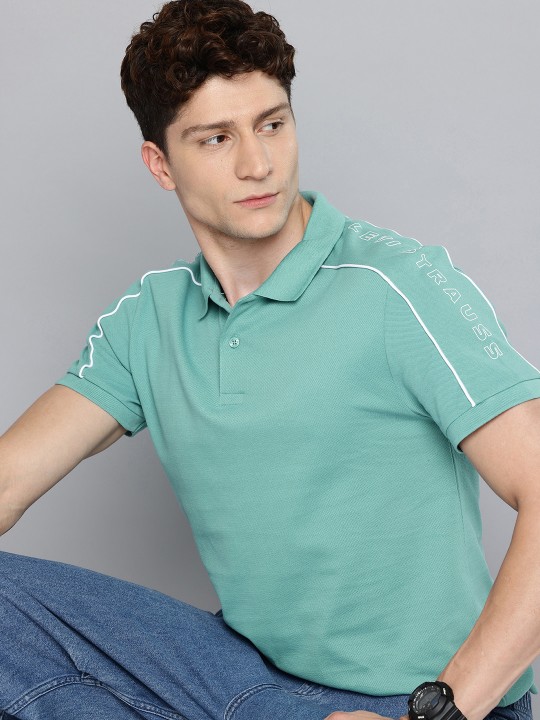 Typography Printed Polo Collar Pure Cotton Slim Fit T-shirt