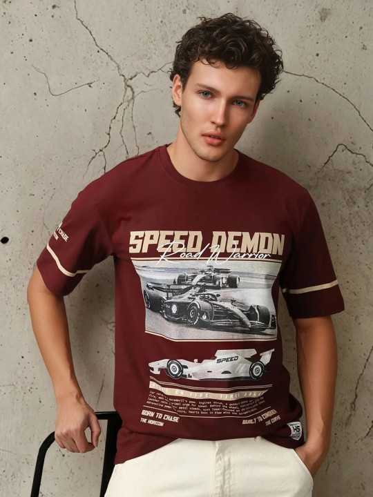 Men Relaxed Fit Motoracer Graphic Printed F1 Cotton T-shirt
