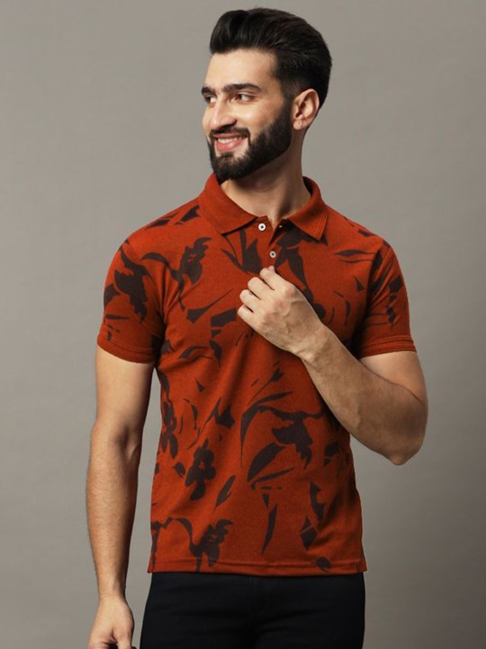 Floral Printed Polo Collar T-shirt