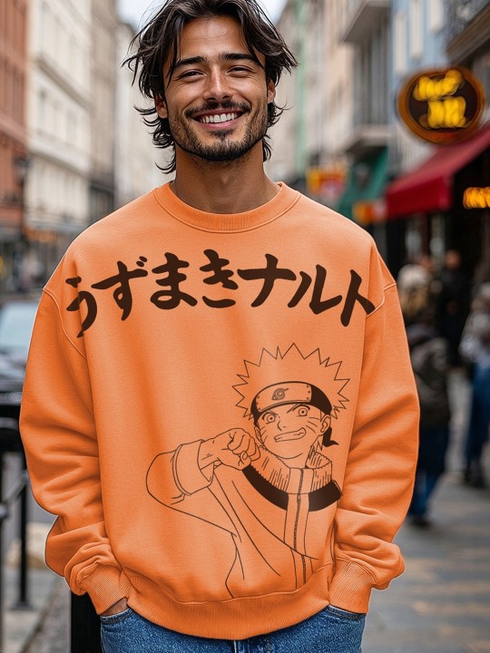Men Official Naruto Merchandise Printed Oversized Sweatshirt