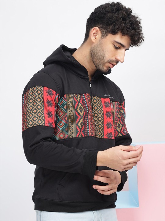 Geometric Printed Hooded Fleece Sweatshirt