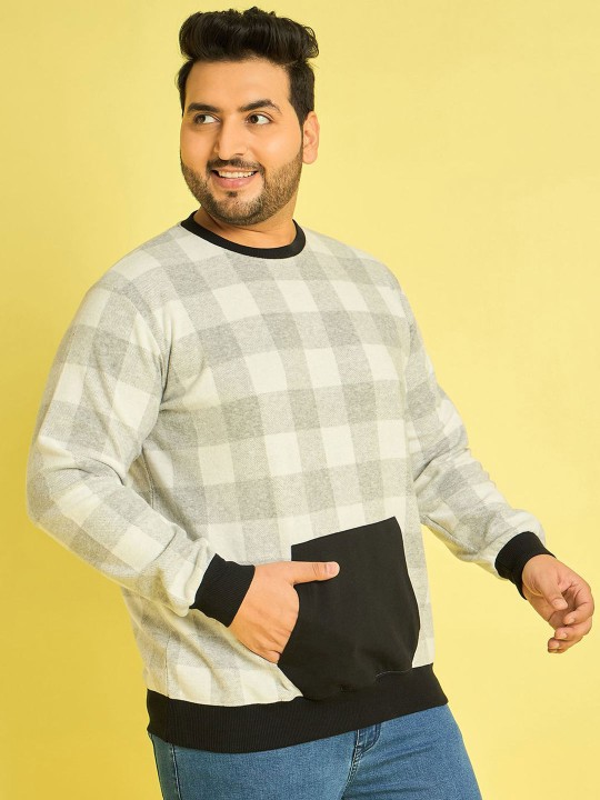 Men Plus Size Checked Sweatshirt
