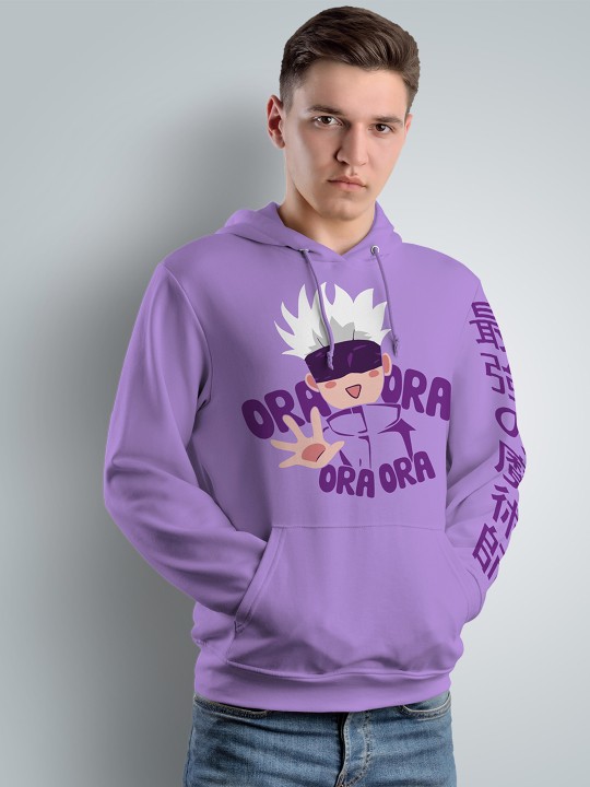 Men Jujutsu Kaisen Ora Ora Anime Printed Hooded Cotton Sweatshirt