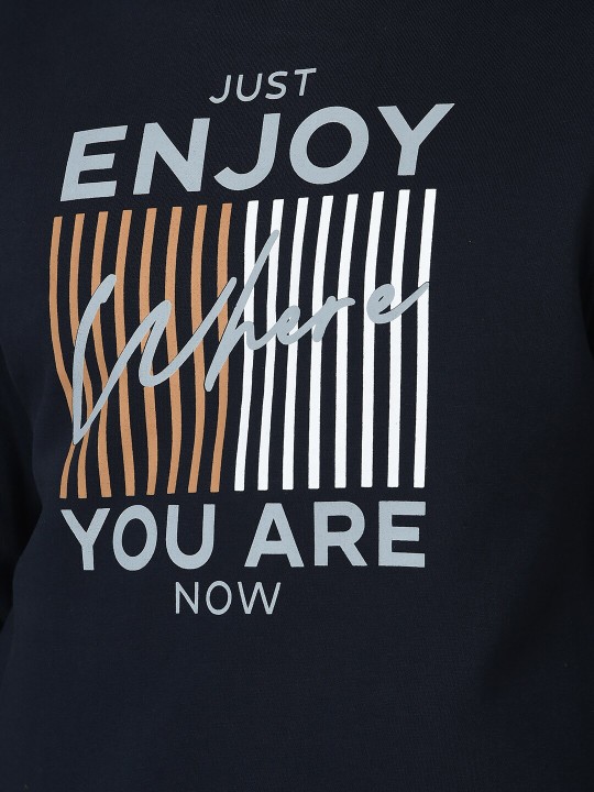 Men Navy Blue Printed Cotton Sweatshirt