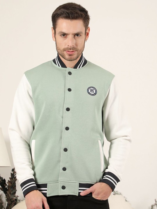 Men Cotton Colourblocked Mock Collar Sweatshirt