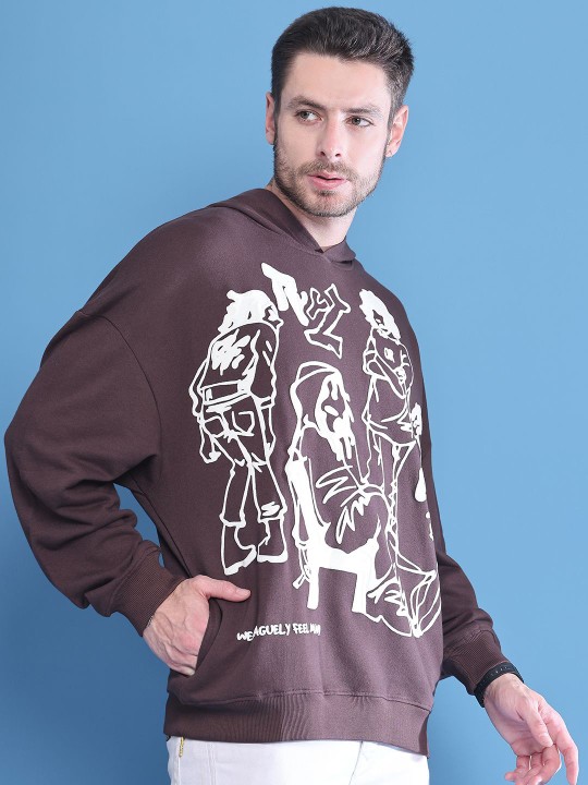 Men Printed Hooded Pullover Sweatshirt