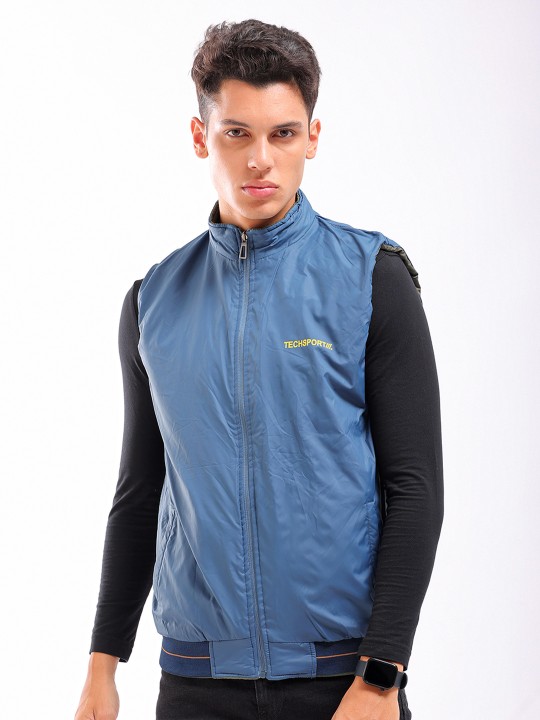 Men Sleeveless Zip-Front Reversible Bomber Jacket