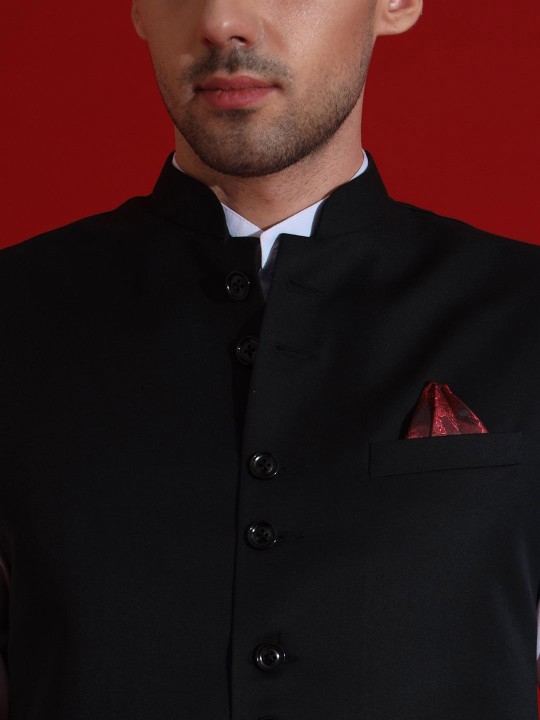 Pure Cotton Woven Mandarin Collar Nehru Jacket