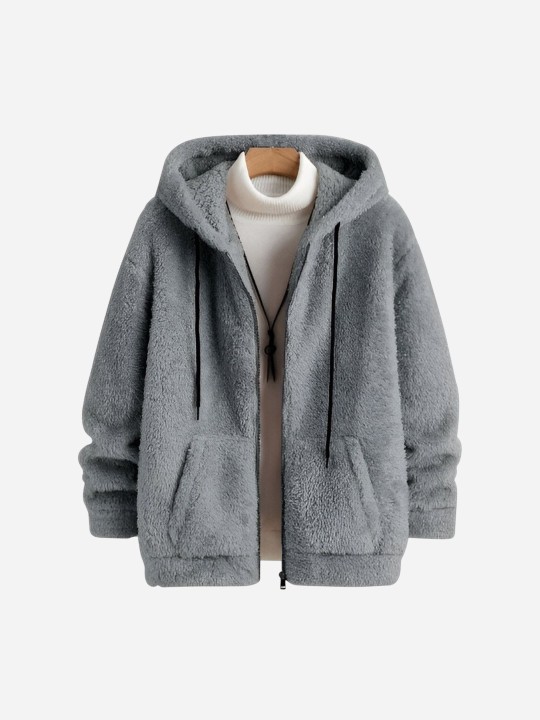 Men Hooded Self Design Fleece Casual Lightweight Parka Jacket