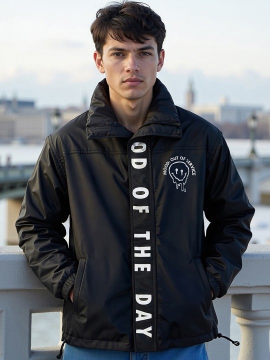 Typography Printed Oversized Windcheater Jacket